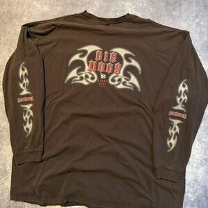 Vintage Big Dogs Mens Black Tribal Graphic Long Sleeve T-Shirt Size XXL 2XL Y2K